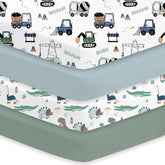 Little Grape Land crib sheets with truck pattern offer cozy sleep and easy care.