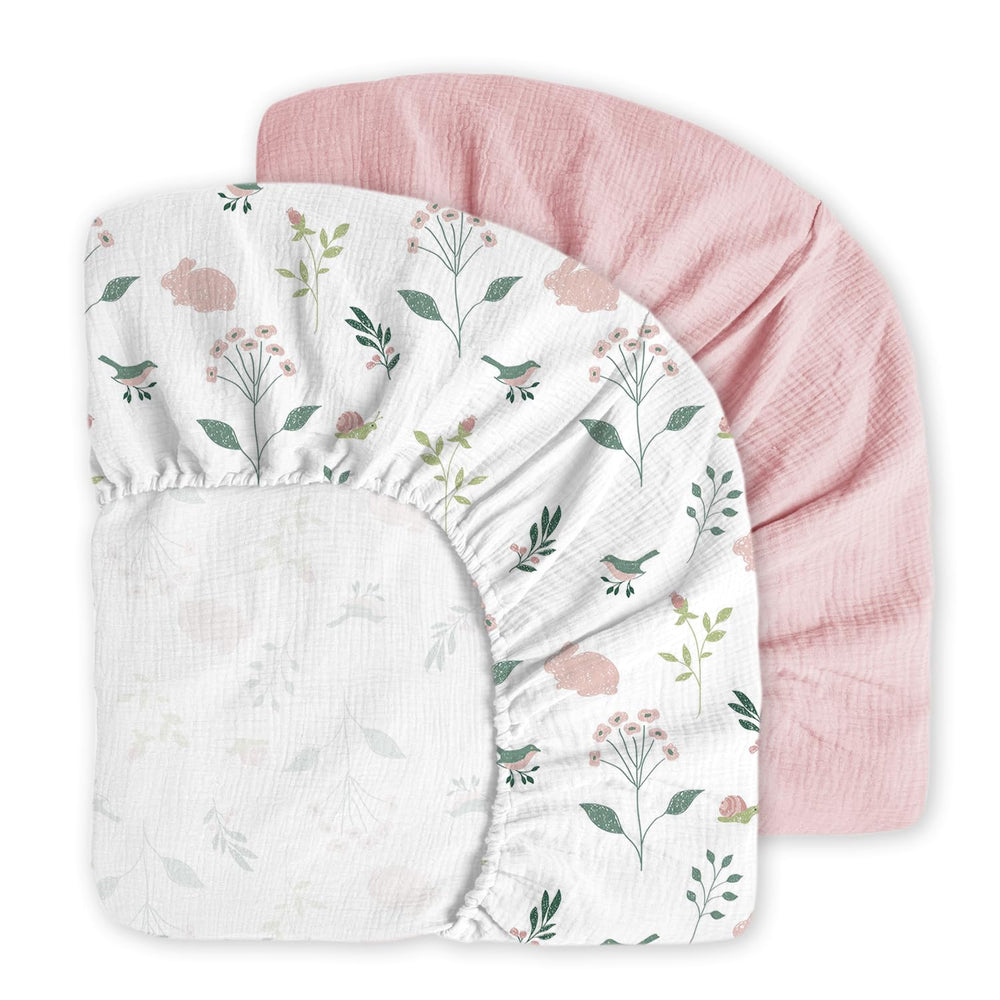 Little Grape Land pink bunny crib sheet pack β soft muslin for gentle baby comfort