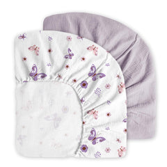 Little Grape Land muslin crib sheets purple butterfly pattern for gentle skin comfort