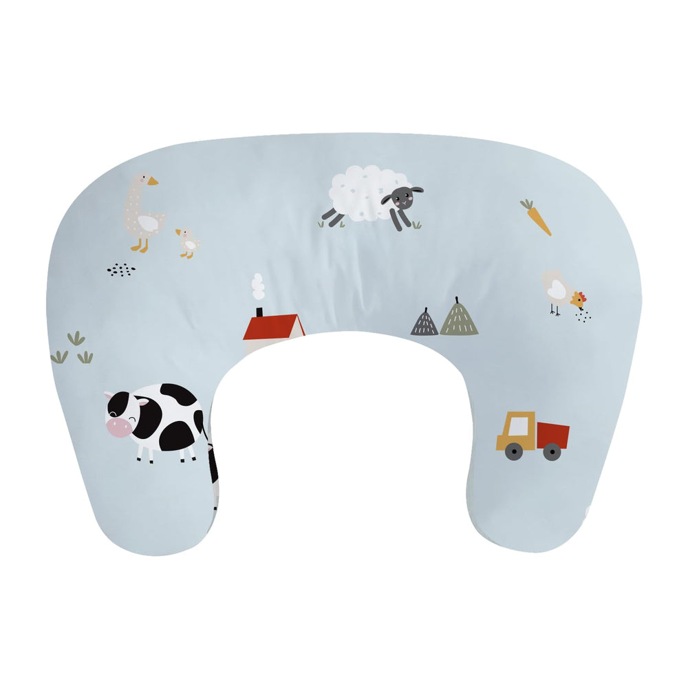 Little Grape Land nursing pillow Blue Ranch cover closeup showing soft fabric and support