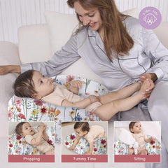 Close-up of breathable fabric on Little Grape Land nursing pillow with removable cover.