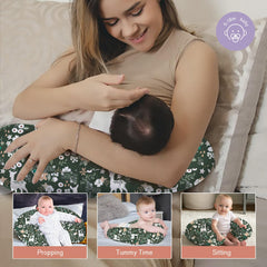 Little Grape Land nursing pillow Forest Deer use-propping demonstrates elevated feeding height for comfort.