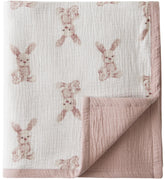 Little Jump Bunny blanket front view shows soft muslin for cozy, breathable baby warmth.