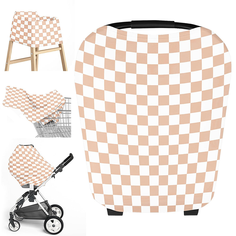 Little Jump carseat cover in cream checkered offers baby protection and privacy on the go