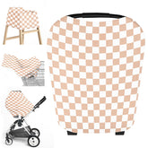 Little Jump carseat cover in cream checkered offers baby protection and privacy on the go