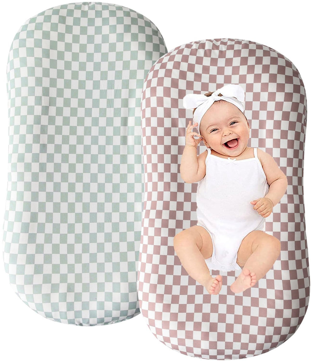 Little Jump cotton baby lounger cover coffee checkered offers soft, breathable comfort.