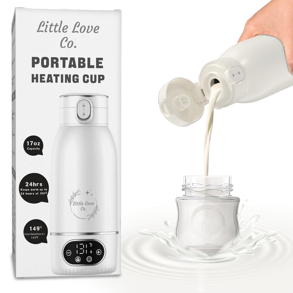 Little Love Co. bottle warmer front view, compact travel buddy for warm milk on the go.