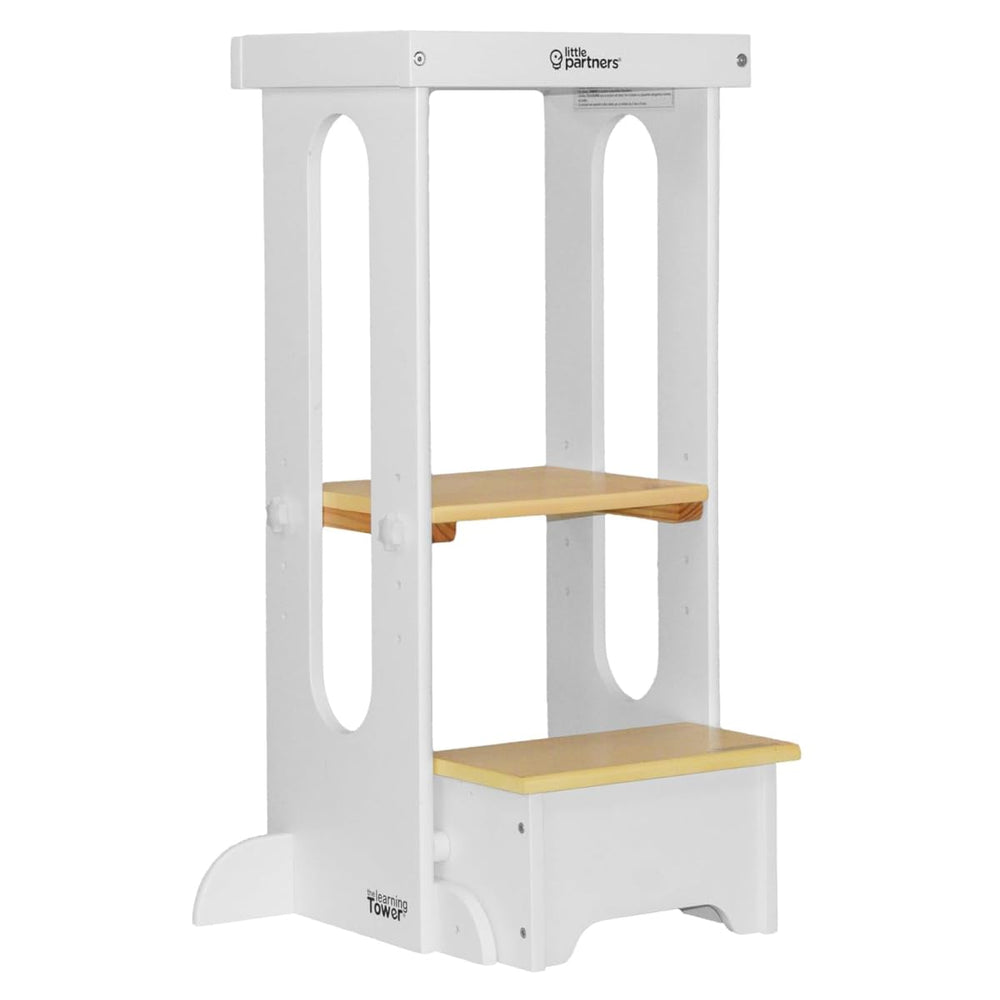 Little Partners Foldable Toddler Tower assembly demonstrates sturdy setup for curious early learners.