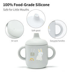 Little Rawr spill-resistant lid minimizes mess during meals and on-the-go.