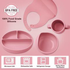 Little Rawr suction-bowl shown on smooth surface to reduce spills.