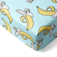 Little Sleepies Bananas crib sheet closeup showing buttery-soft bamboo texture for gentle sleep