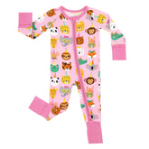 Little Sleepies pink party pals sleeper closeup shows ultra-soft fabric for sensitive skin