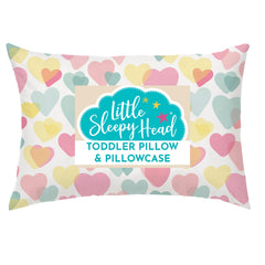 Little Sleepy Head toddler pillow 13x18 front view, compact size promotes cozy toddler sleep.