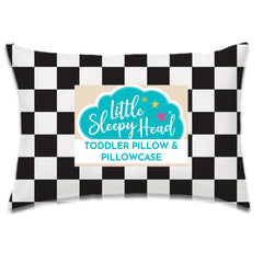 Little Sleepy Head toddler pillow 13x18 in use on a toddler bed for comfy support.