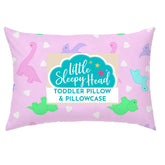 Little Sleepy Head toddler pillow dinosaurs pink front view for neck support
