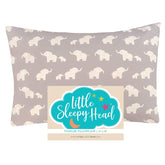 Little Sleepy Head Happy Elephants Gray pillowcase front view shows soft 100% cotton for toddlers.