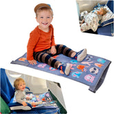 Little Traveler toddler airplane bed setup shows quick assembly for stress-free on-the-go trips.