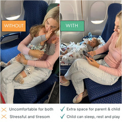 Little Traveler toddler bed in use on a plane seat for extra space
