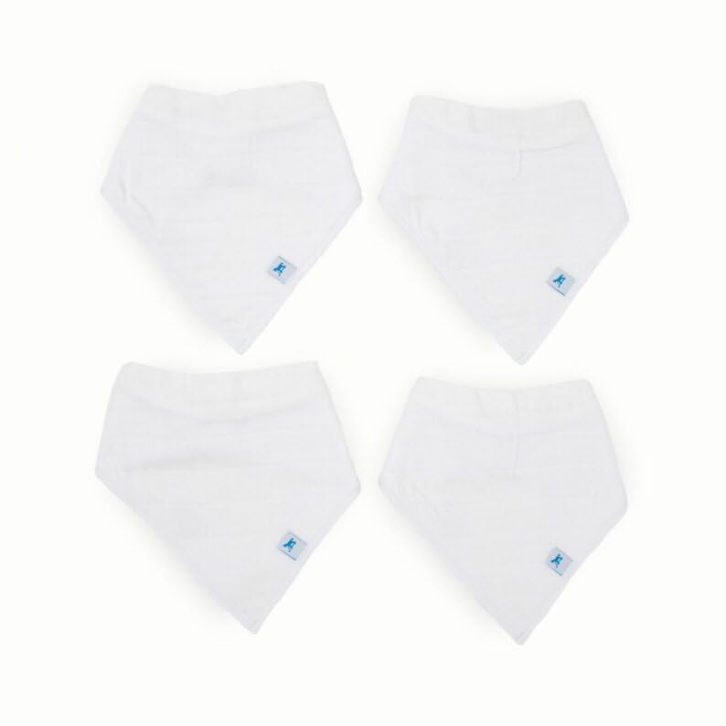 Little Unicorn bandana bibs in white front view showing absorbent cotton.