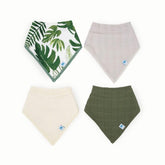 Little Unicorn bandana bib tropical leaf pack front highlights absorbent cotton for drool