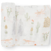 Little Unicorn Desert Night swaddle close-up highlights breathable cotton muslin softness.