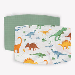 Little Unicorn dino names pillowcase pack display shows gift-ready two-pack with soft fabric