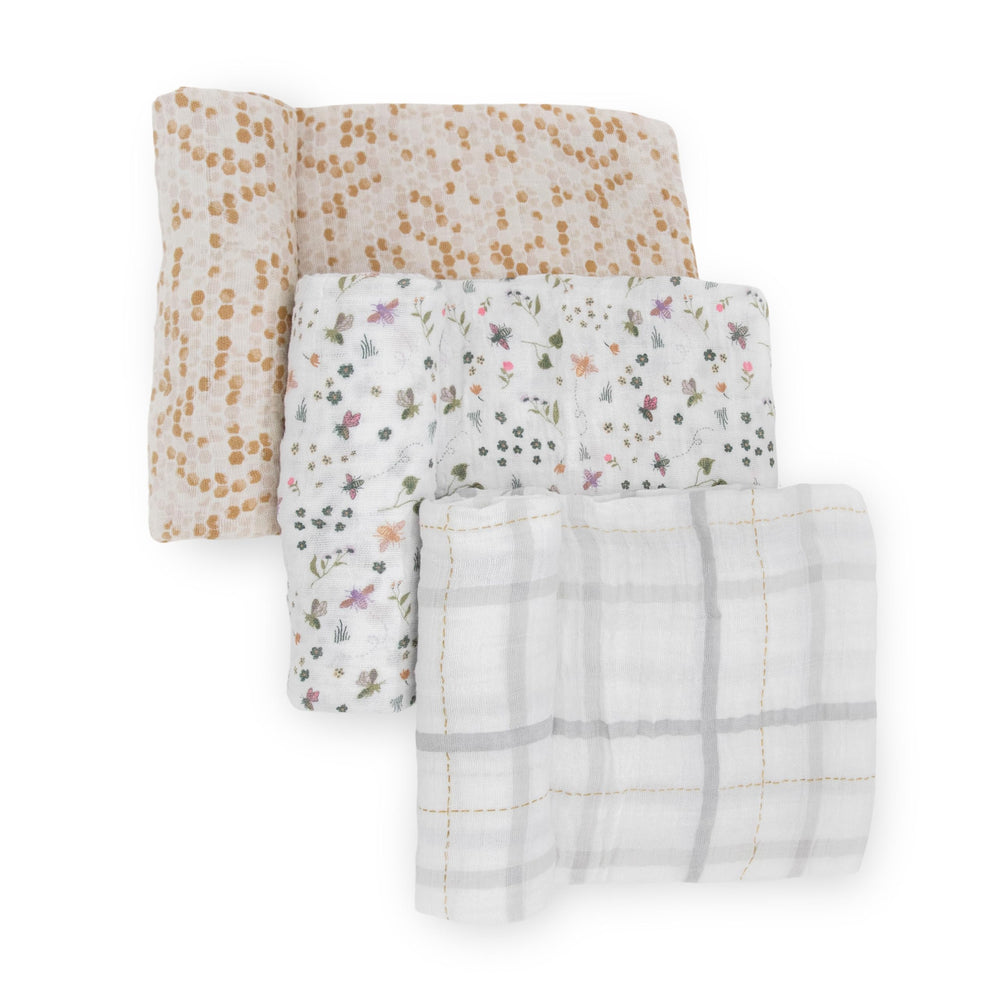 Little Unicorn Garden Bees swaddle blanket β cozy, breathable swaddle for soothing newborn snuggles.