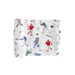 Little Unicorn Homerun Deluxe Swaddle flat lay shows roomy 47x47 size for newborn comfort