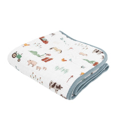 Little Unicorn quilt farmyard closeup fabric shows breathable 100% cotton muslin for baby comfort