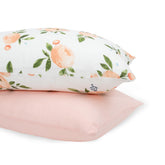 Little Unicorn watercolor roses grande 2 pillowcase; soft breathable muslin for cozy nights.