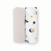 Little Unicorn planets swaddle blanket front view showing soft knit for cozy naps