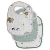 Little Unicorn Premium Classic Bib Party Animals pattern keeps outfits clean during meals