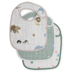 Little Unicorn Premium Classic Bib Party Animals pattern keeps outfits clean during meals