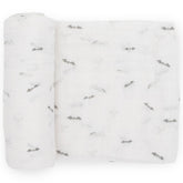 Little Unicorn premium cotton swaddle close-up shows breathable muslin fabric for baby comfort and warmth.