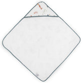 Little Unicorn mermaids hooded towel back view with plush absorbent interior.