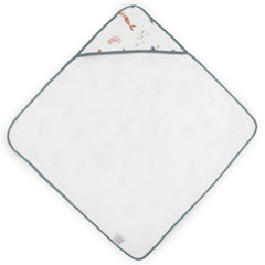 Little Unicorn mermaids hooded towel back view with plush absorbent interior.