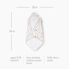 Little Unicorn mushrooms terry interior close-up highlighting absorbent, plush texture for newborn baths