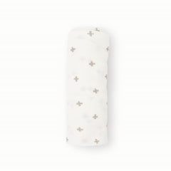 Little Unicorn Premium Stretch Knit Swaddle Grey Cross car-seat wrap calms while traveling.