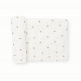 Little Unicorn Premium Stretch Knit Swaddle Grey Cross closeup shows buttery-soft weave for newborn comfort.
