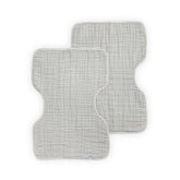 Little Unicorn burp cloth grey stripe front view highlighting ultra-absorbent fabric for messes