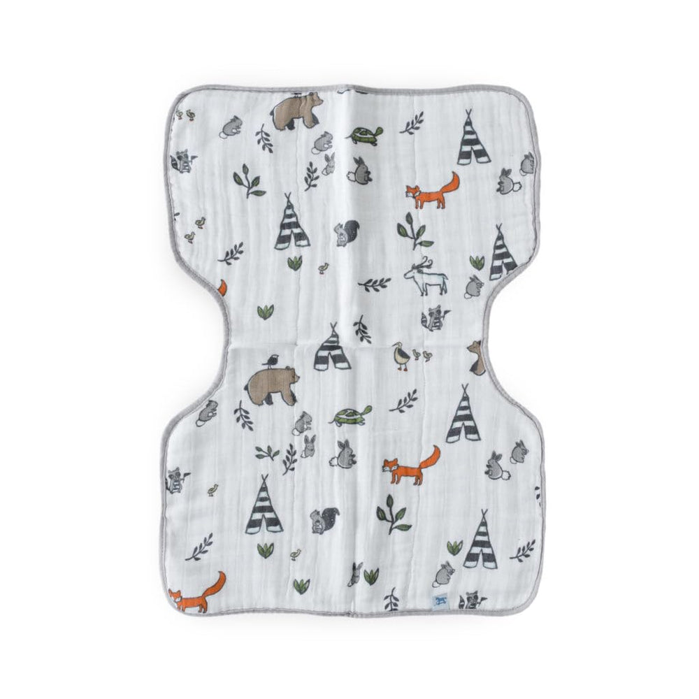 Little Unicorn Ultra-Absorbent Burp Cloth Forest Friends, folded neatly for spill protection.