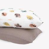 Little Unicorn watercolor critters pillowcase front view showing soft muslin comfort