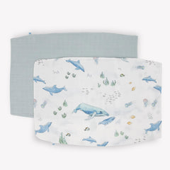 Little Unicorn pillowcase whales envelope-closure demonstrates secure fit for standard pillows.