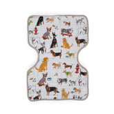 Little Unicorn Woof burp cloth offers full shoulder coverage to keep outfits clean.