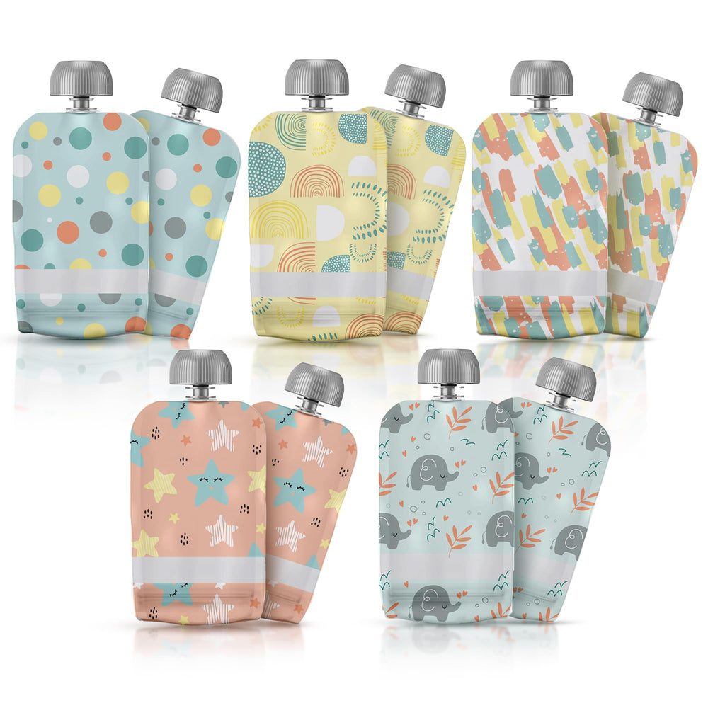 Little Whispers reusable baby food pouches pack 10 for versatile on-the-go feeding.