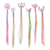 Little World 6-pcs rainbow hair extensions unicorn clips for kids showcase variety