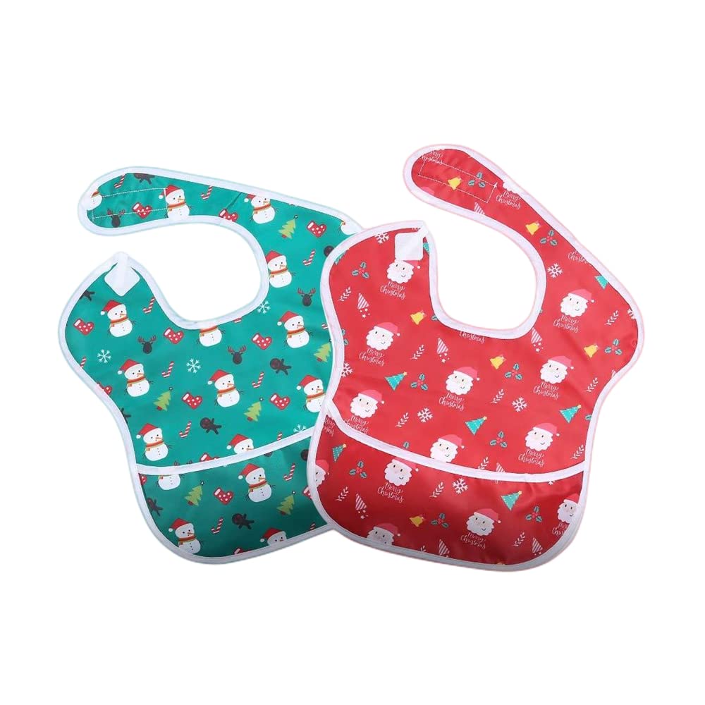 Little Dimsum Christmas bib front view shows adjustable closure for secure feeding