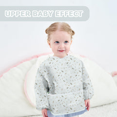 Little Dimsum blue leaves full-sleeved bib keeps clothes clean with waterproof surface