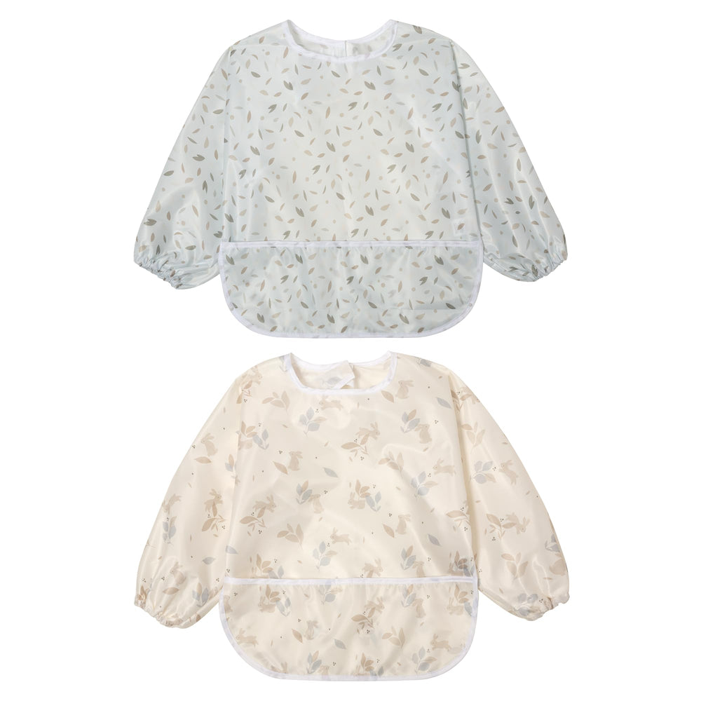 Little Dimsum yellow rabbit full-sleeved bib protects outfits with large pocket for meals