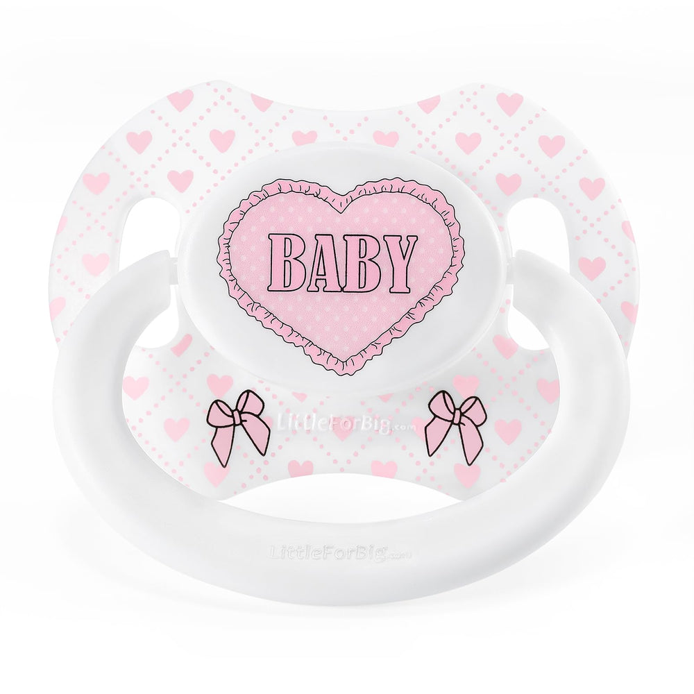 Littleforbig Bigshield Gen-II adult pacifier closeup showing Blushing Baby print for stylish comfort